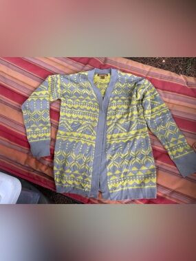 Love By Design Gray and Yellow Knit Open Cardigan